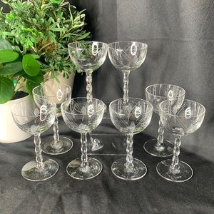 Set of 8 vintage MCM blown glass Fostoria Heraldry liquor / cocktail glasses